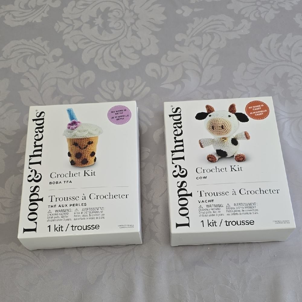NIB Set Of 2 Loops & Threads Crochet Kit Boba Tea Cow